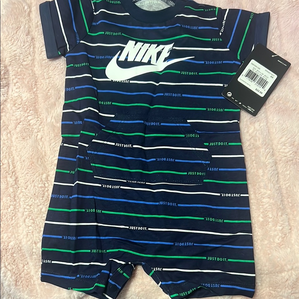Nike Kids Bodysuit - Navy and Green Stripes